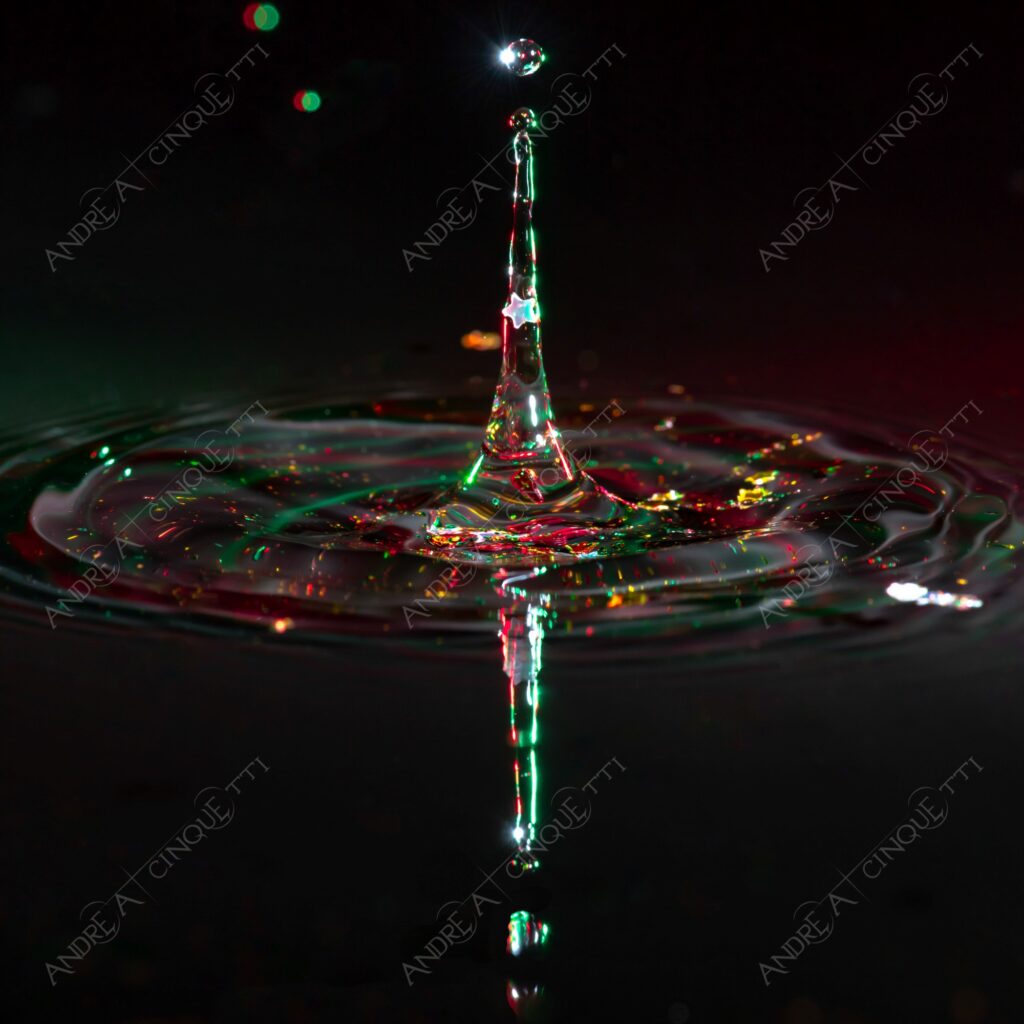 macro photography goccia gocce d'acqua water drop drops high speed sync riflessi reflections splash colori colours bounce bouncing porporina